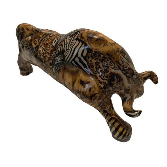 Vintage‎ Porcelain Patchworks Safari Bull Figurine 12" x 4" x 5 3/4" - Picture 3 of 6